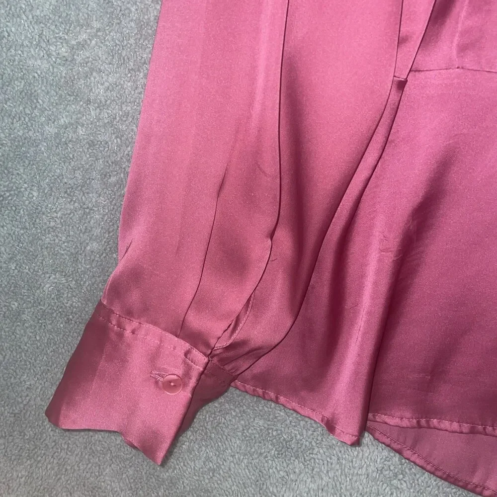 Jones New York Blouse Womens 1X Pink Button Up V Neck Long Sleeve Satin Career - Picture 12 of 12